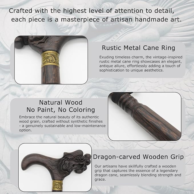 Wooden Walking Canes for Men and Women, Natural Rosewood Walking Sticks for Senior Support, Up to 500 Lbs Walking Stick, Heavy-Duty Walking Cane for Men, Suitable for Gift