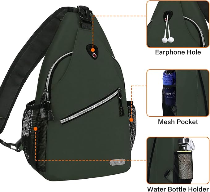 MOSISO Small Sling Bag for Men, Crossbody Shoulder Chest Daypack Bag | Sling Backpack for Casual Travel Hiking