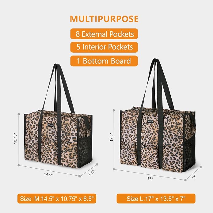 TOPDesign Utility Water Resistant Tote Bag with 13 Pockets, Top Zipper Closure & Thick Bottom Support, for Working Women