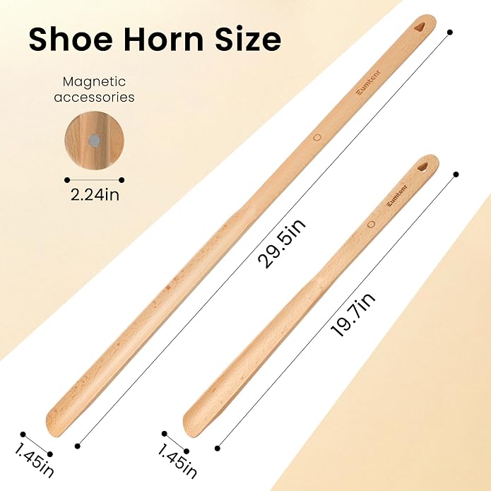 Shoe Horn Long Handle for Seniors 29.5" Extra Long Shoehorn Wooden for Men Women, with Magnetic Base - Beech Wood