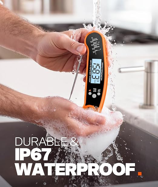 Meat Thermometer Digital, Food Thermometer for Cooking, Orange | Instant Read, for Grilling, BBQ, Air Fryer, Smoker, Candy, Kitchen Gadgets, BBQ Essentials, Gift for Dad, Men, Women