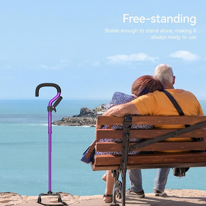 KingPavonini Canes for Women/Men with Second Handle, Foldable & Adjustable Walking Cane with 4-Pronged Base, Quad Cane for Stability, Standing, Balance, Leg Surgery Recovery