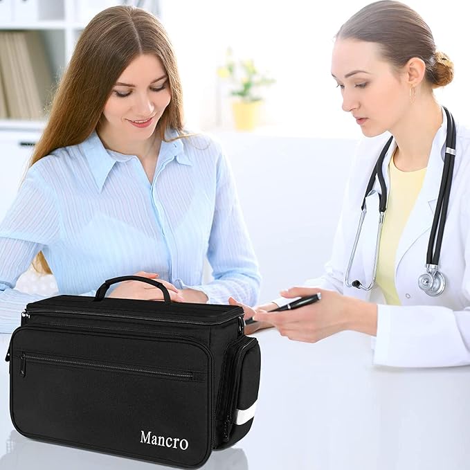 Mancro Medical Bag, Home Health Nurse Bag with Nonslip Bottom, Black | Large Capacity, with Removable Shoulder Strap, Water-Resistant Empty First Aid Organizer for Medical Student, Therapist