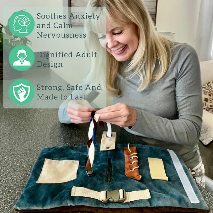 Modaliv 2-in-1 Sensory Fidget Blanket & Calming Muff, Teal | Alzheimer's & Dementia Activity Mat for Adults, Anxiety Relief, Therapeutic Tactile Sensory Engagement