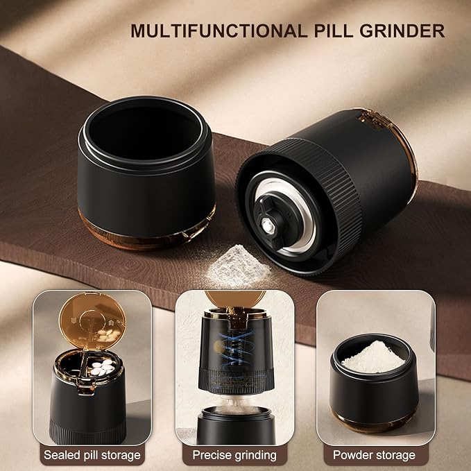 Pill Crusher,3-in-1, Pill Grinder for Fine Powder, Effortless Medication Pulverizer & Splitter with Storage Cup, Arthritis Friendly for Elderly, Pets