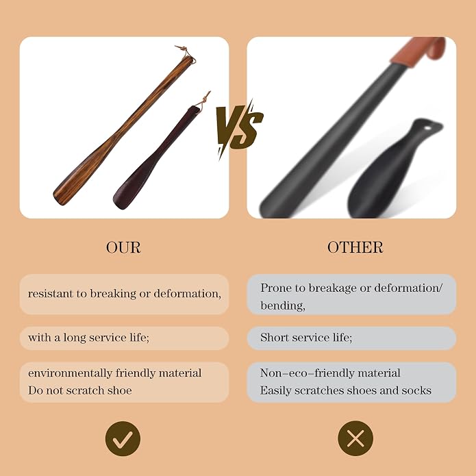 15'' Shoe Horn Long Handle for Seniors Men Women 9.7'' Short Shoes Spoon for Kids Wooden Shoehorn Boot Helper for Elderly Family Pregnant Travel 2PCS Set, Brown+ Wine