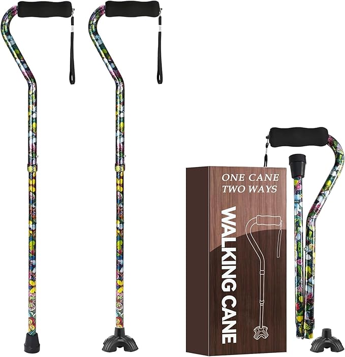 Floral Canes for Women Folding Cane for Stability with Non-Slip Base, Adjustable Walking Cane for Seniors - Lightweight Collapsible Walking Sticks with T & Offset Handle