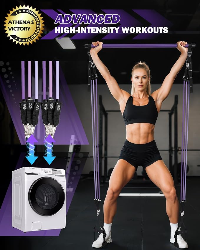 Upgraded Pilates Bar Kit with Resistance Bands Natural Latex for Women & Men, Heavy-Duty Stainless Steel Multifunctional Yoga Pilates Stick for Home Gym Exercise Fitness Equipment Full-Body Workouts