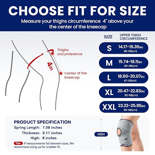 JOMVD Knee Brace for Knee Pain, Meniscus Tear, Adjustable Knee Support with Side Spring Stabilizers for ACL, Meniscus Tear, Arthritis, Patella Stability, Knee Pain Relief, Women and Men,Medium