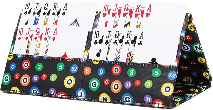 Card Holder for Canasta, Poker, Bridge & Casino Games Bingo Pull Tabs & Gambling Tickets Organizer Fun Card Game Player Gifts for Adults & Seniors (Black Ball)
