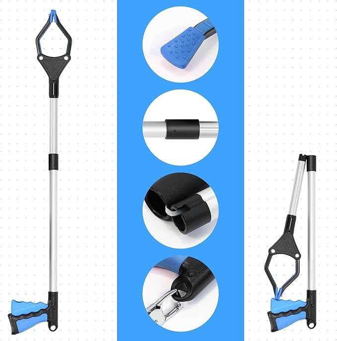 32 inch GrabRunner Foldable Reacher Grabber Tool with Strong Magnetic Tip for Seniors, Disabled, After Surgery Recovery (Blue)