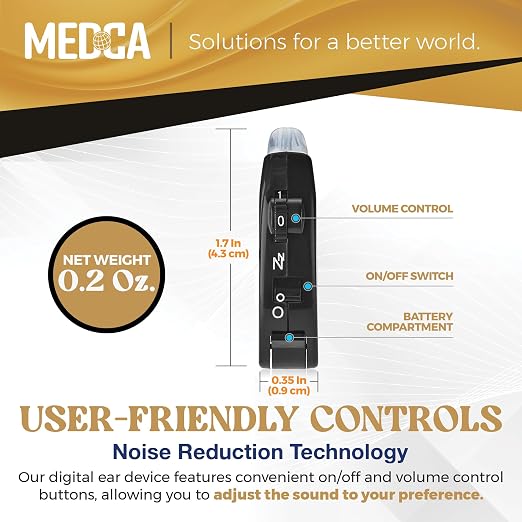 Behind the Ear Sound Amplifier - BTE Hearing Ear Amplification Device and Digital Hearing Aids for Seniors PSAD for the Hard of Hearing, Noise Reducing, Black, By MEDca