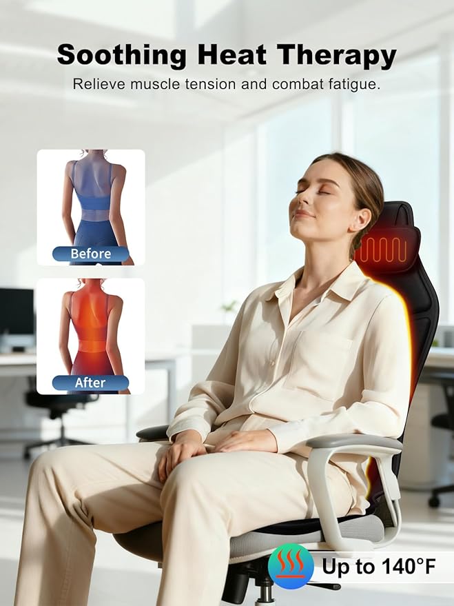 Vibration Back Massager for Chair with Heat, Massage Chair Heating Pad with Lumbar Traction, Seat Massager for Seniors, Office Workers & Family, Fatigue & Pain Relief in Office, Home & Travel