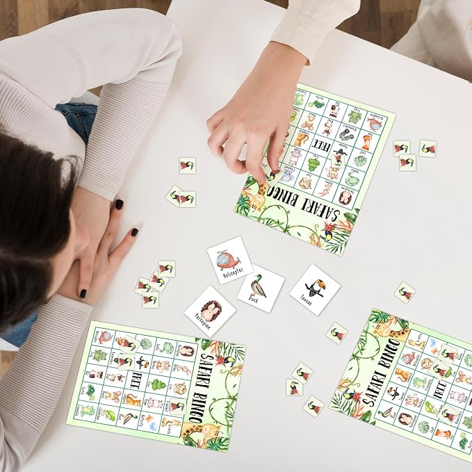 Safari Bingo Game Cards 24 Players Jungle Animals Themed Birthday Bingo Game for Adults Family Vacation, Tropical Party Favors Zoo Animal Activities Supplies/04