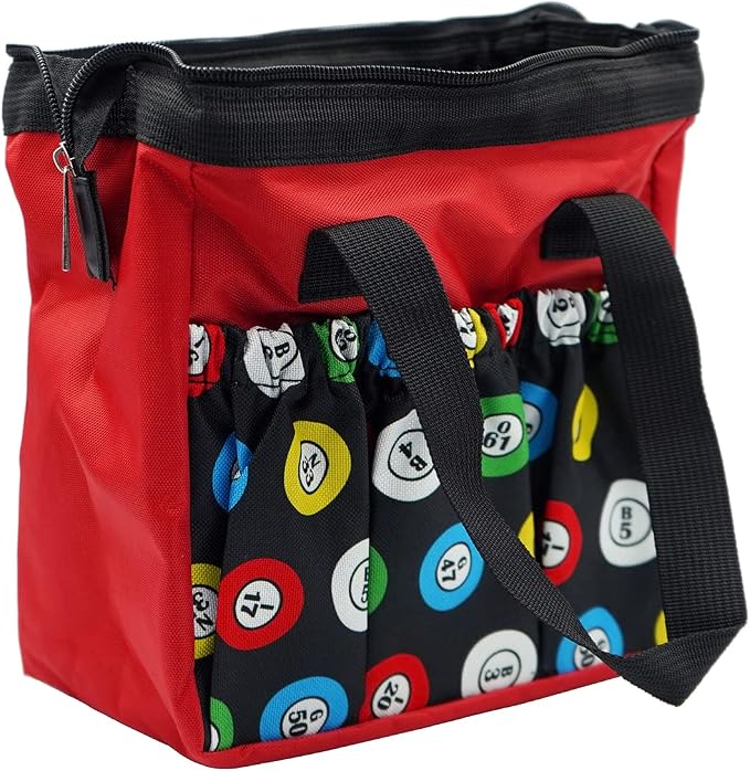 Yuanhe Bingo Dauber Bags with 6 Pockets Red Bingo Tote Bag