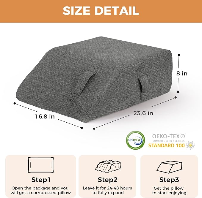 BIEEZZK Leg Pillow Elevation Blood Circulation, Leg Elevating Pillows for After Surgery, Sleeping, Memory Foam Wedge Pillow for Legs Swelling, Foot Knee Pillow for Back Pain, 23.6×16.8×8in, Dark Grey
