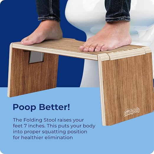 Squatty Potty Oslo Teak Folding Toilet Stool – Compact, Stylish, and Space-Saving Design for Better Bathroom Posture, Durable Teak, No Assembly Required