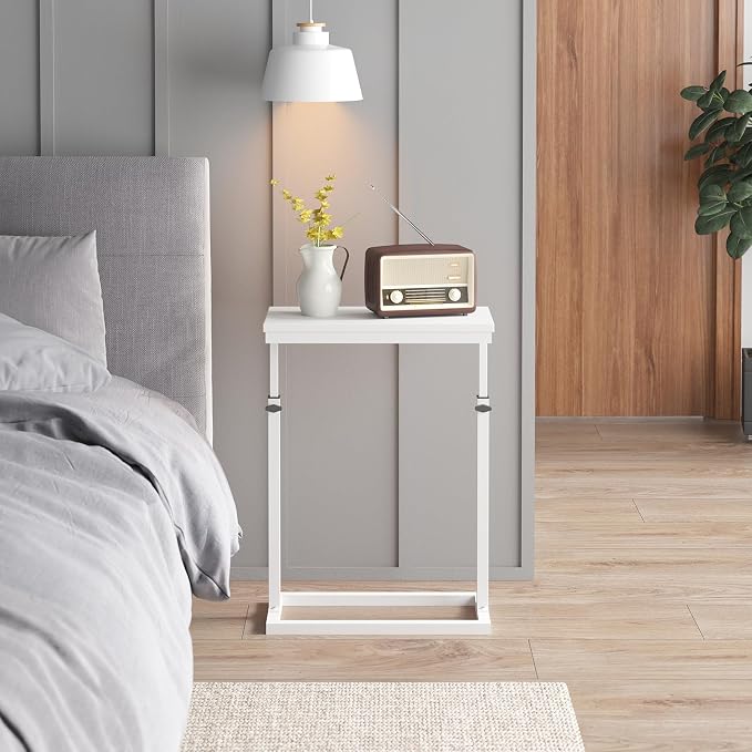 TUTOTAK End Table, Side Table, Tall Couch Table, Sofa Table | for Living Room, Bedroom, White TB01BW083P