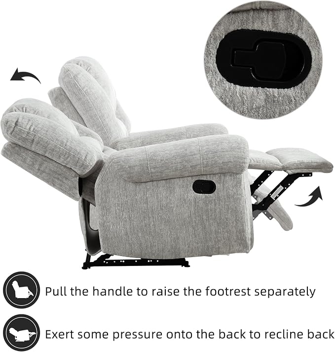 Manual Recliner Chair Set of 2, Classic and Traditional Manual Recliner Chair with Comfortable Arms and Back Single Sofa for Living Room, White Grey