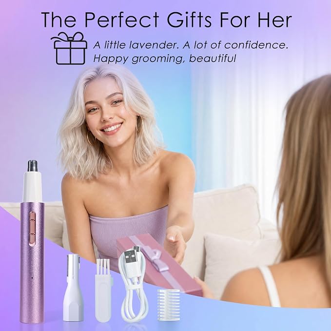 Ginity Ear and Nose Hair Trimmer for Women & Men, 2-in-1 Rechargeable Painless Facial & Eyebrow Hair Remover Tool, Electric Clipper with Dual-Edge Blades, Easy to Clean(Pink)