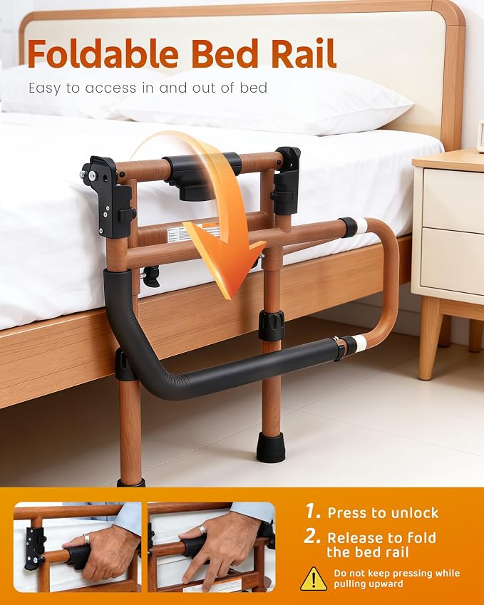 Sangohe Bed Rails for Elderly Adults Safety - Foldable Bed Rail for Senior & People Falling Out of Bed - Bed Rail for Elderly, Height Adjustable, Fits Thick Mattress, Hold up to 300 Lbs, KDB504M-01