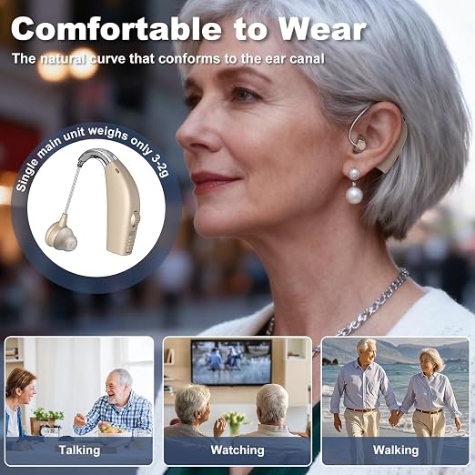 Hearing Aids, Hearing Aids for Seniors, Rechargeable, Volume Control, Hearing Amplifiers with Charging Case, Intelligent Noise Reduction, Design for Seniors & Adults with Hearing Loss