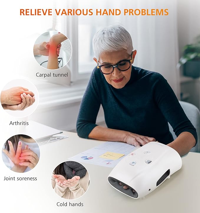 Snailax Hand Massager with Heat and Compression, Cordless Hand Massager, 3 Compression Intensities, Rechargeable, Gifts for Women, Men, Mom