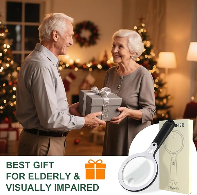Magnifying Glass with 48 LED Light, 10X 20X 45X Handheld Illuminated Lighted Magnifier with 5 Light Modes Rechargeable Magnifying Glass for Seniors Reading Inspection (White & Black)