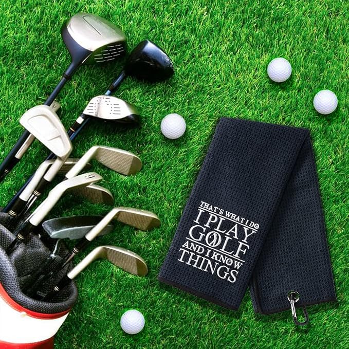 DYJYBMY That's What I Do I Play Golf Towel With Clip, Embroidered Sports Towel for Golfer, Funny Golf Accessories for Men, Father's Day Birthday Retirement Gifts for Husband Dad Grandpa Uncle Coworker