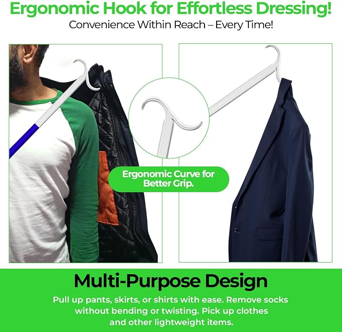 Ultimate Dressing Aid: 35.5-Inch-Long Handle Shoe Horn & Sock Remover – Adjustable Mobility Aids for Shoes, Socks, Shirts, Pants Ideal for Seniors & Disabled with Comfortable Sock Removal Aid