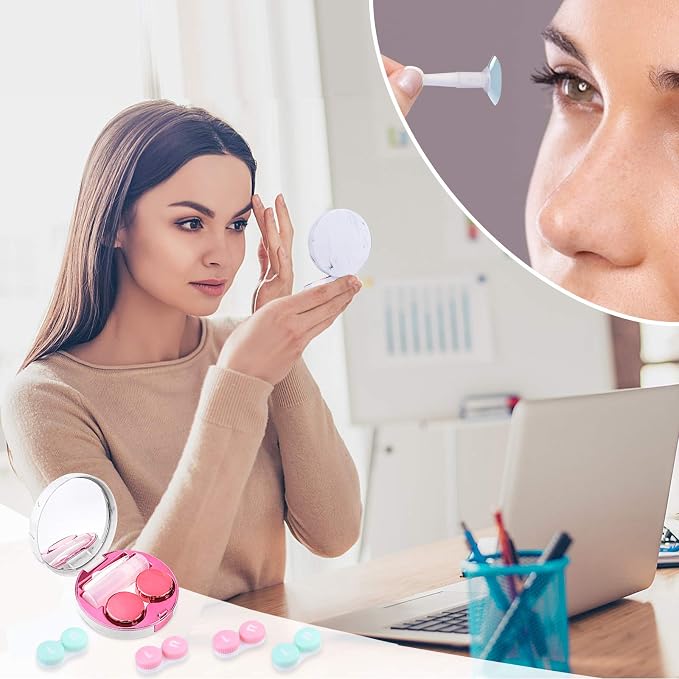 cauyuan Cute Contact Lens Case Portable Travel Box | with Mirror Tweezers Remover Tool Solution Bottle for Office and Outdoor