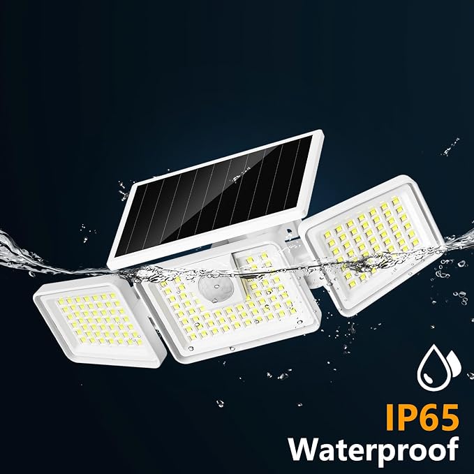 INCX Solar Lights Outdoor, 3000LM Motion Sensor Outdoor Lights, 2PCS, White | 3 Adjustable Heads; 156 LEDs; IP65 Weather Resistant; 6500K Daylight; Wide coverage for garages,yards,patios,and entryways