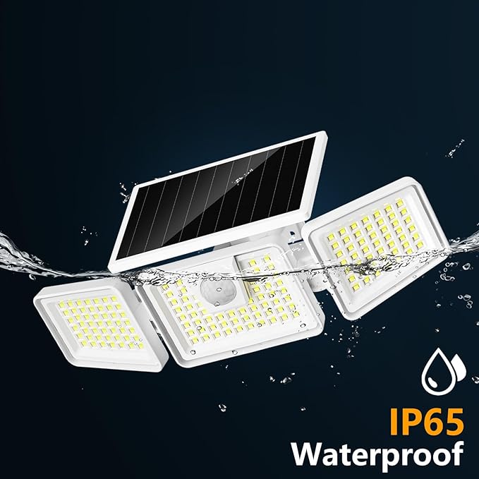 INCX Solar Lights Outdoor, 3000LM Motion Sensor Outdoor Lights, 4PCS, White | 3 Adjustable Heads; 156 LEDs; IP65 Weather Resistant; 6500K Daylight; Wide coverage for garages,yards,patios,and entryways