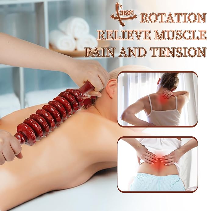 Liitrton Manual Wooden Massage Roller Stick for Legs, Body Roller, Red | Wood Therapy Massage Tools for Trigger Points Relief, Sore Muscle Recovery
