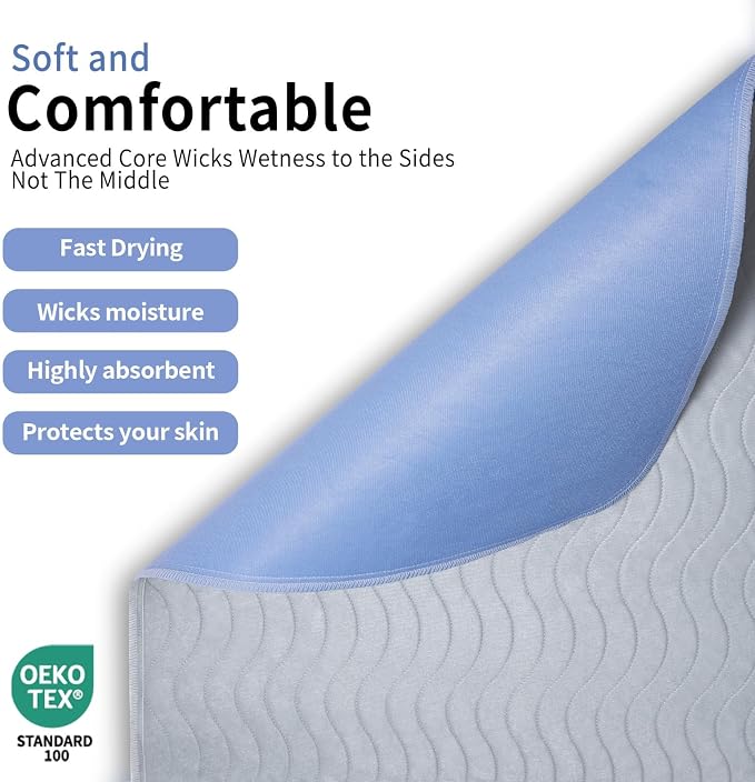 Accompagner Incontinence Bed Pads Washable Waterproof, Ultra-Absorbent Reusable Underpads for Diaper Changing, Nursing, Bedridden, Adults, Seniors, Kids and Dogs (Pearl Gray, 24"x24"(Pack of 4))