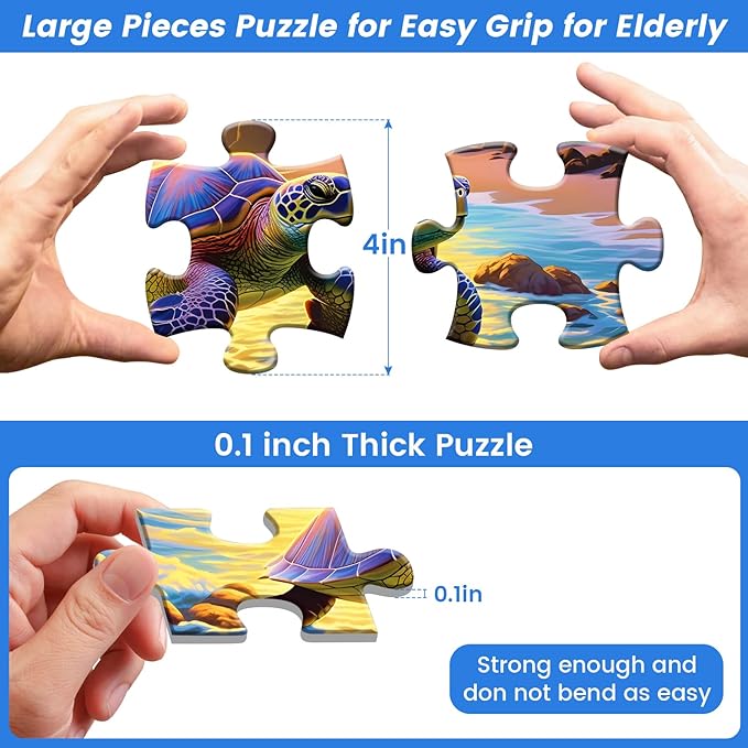 36 Large Piece Puzzles for Seniors 6 Pack,Dementia Puzzles Turtle Dog Bird Mushroom Beach Lake Jigsaw Puzzle Dementia Alzheimer's Products and Activities for Seniors Elderly Adult