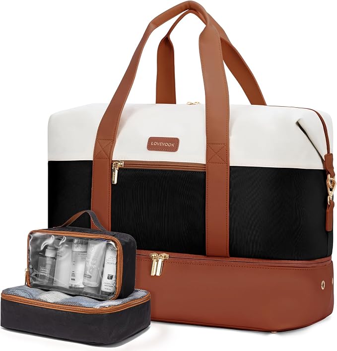 LOVEVOOK Weekender Bag for Women, Large Duffle Bag for Travel with 2 Packing Cubes, Carry on Overnight Bag with Shoe Compartment, Mom Hospital Bags for Labor and Delivery