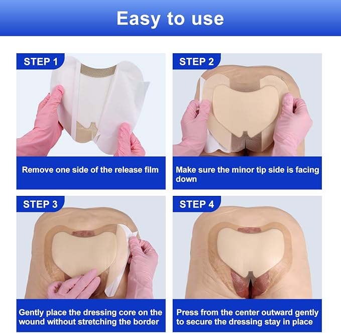 Sacral Foam Dressing 7.1" x 8" (10 Count), Sacrum Silicone Foam Dressing with Border, Bed Sore Bandages Large Wound Care Pads
