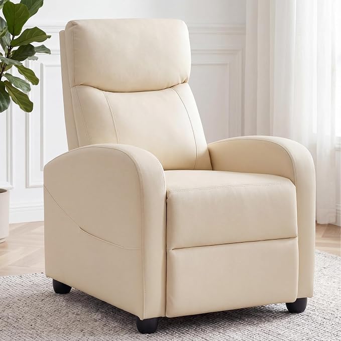 Recliner Chair, Recliner Sofa Fabric for Adults, Recliners Home Theater Seating with Lumbar Support, Reclining Sofa Chair for Living Room, Beige