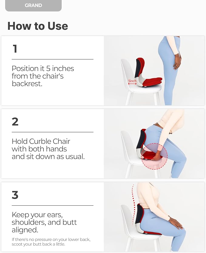 curble Grand Cover Set – Ergonomic Back Support, Washable & Detachable Cushion Cover Grand (Grey)