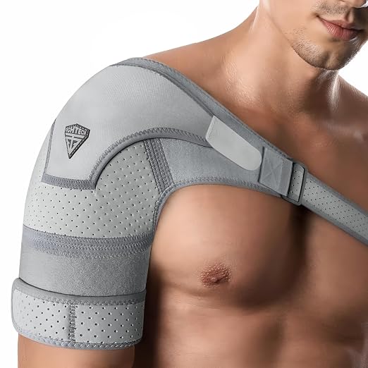FIGHTECH Rotator Cuff Shoulder Brace for Men and Women - 2 Sizes - Shoulder Support - Pain Relief - Gray - Large - Fits Most Men - Bicep 12-17"