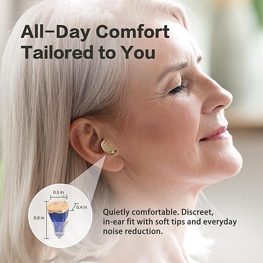 Rechargeable Hearing Aids for Seniors with Noise Cancellation, OTC Hearing Aids Digital Chips for Clear Sound, CIC In-Ear Fit Comfortable & Invisible, Charging Case Volume Control, 1 Pair, Red and blue