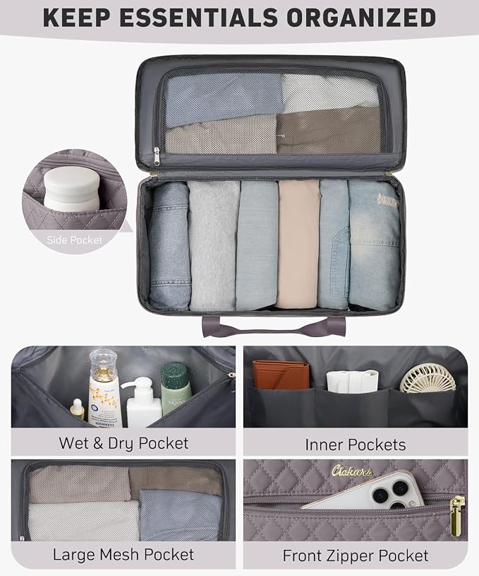 Travel Bags for Women Wide Open Large weekender Duffle Bag with Shoe Compartment Overnight Hospital Bag For Women Labor Delivery Carry on Bag Personal Item Travel Bag with Wet Pocket Purple Grey