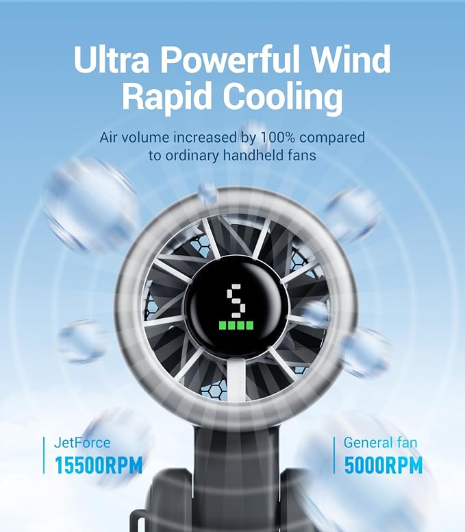 Diveblues Portable Handheld Turbo Fan | 3 IN 1 Hand/Neck/Desk Fan, Up to 12 Working Hours, 5 Gear Wind, Battery Operated, Travel, Working, Outdoor Activities