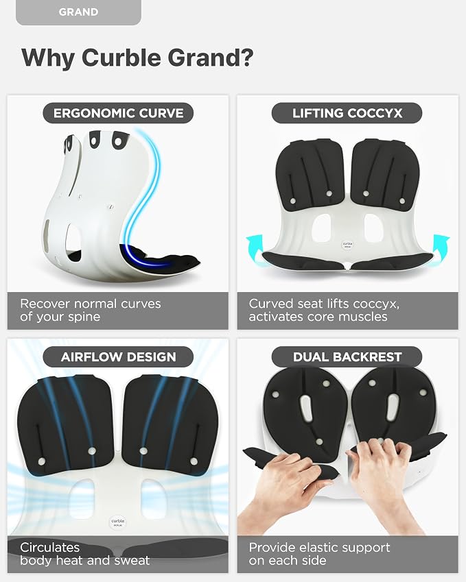 curble Grand Cover Set – Ergonomic Back Support, Washable & Detachable Cushion Cover Grand (Black)