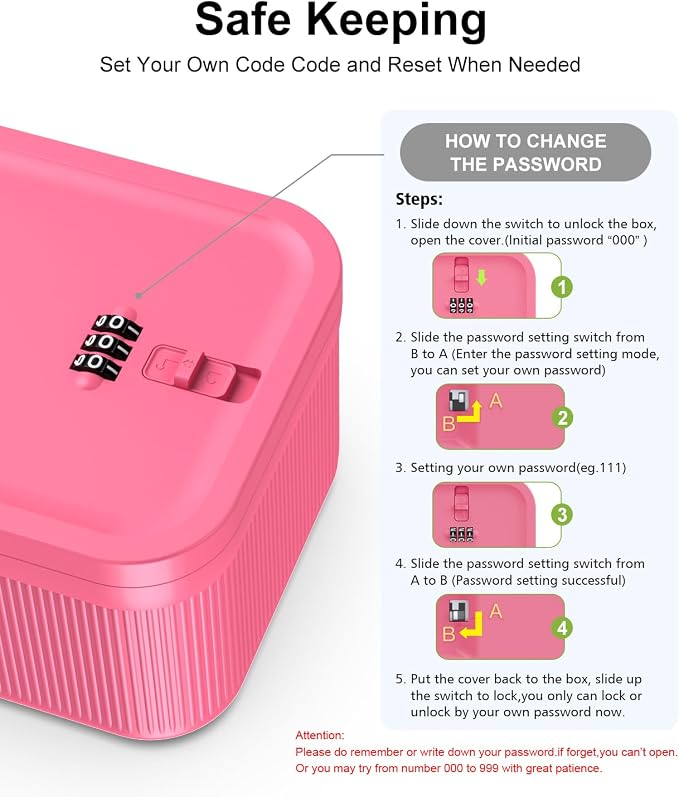 ySky Lockable Storage Box with Combination Code - Secure Medicine Safe box, Phone Jail & Snack Container for Refrigerator, Home, Office, Travel - Durable Multi-Purpose Lock Box (Berry)