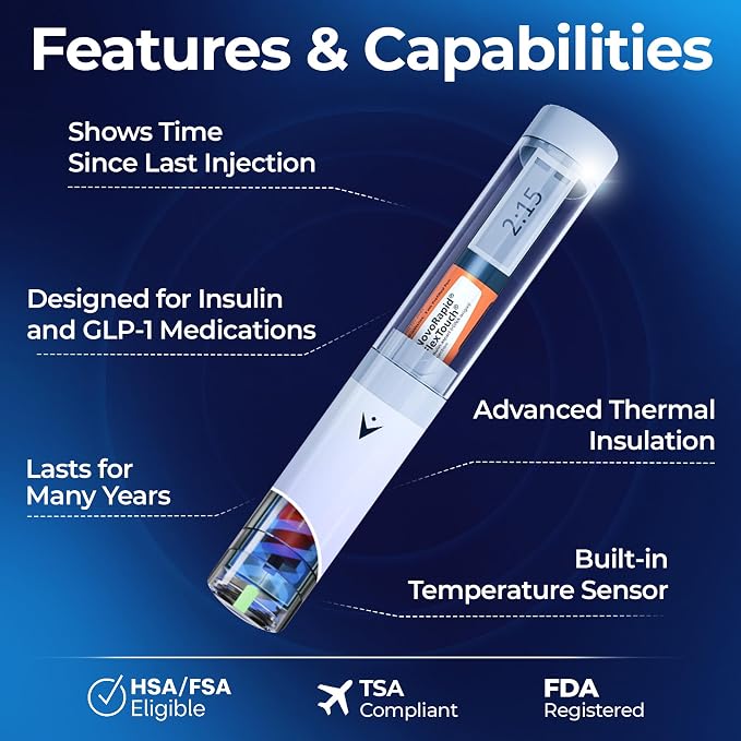 Smart Insulin Pen Cooler Travel Case with Injection Tracking App | GLP1 Medication safe. Injection Tracking & App Reminder Alerts. No Refrigeration or Charging Needed. Support Insulin Users