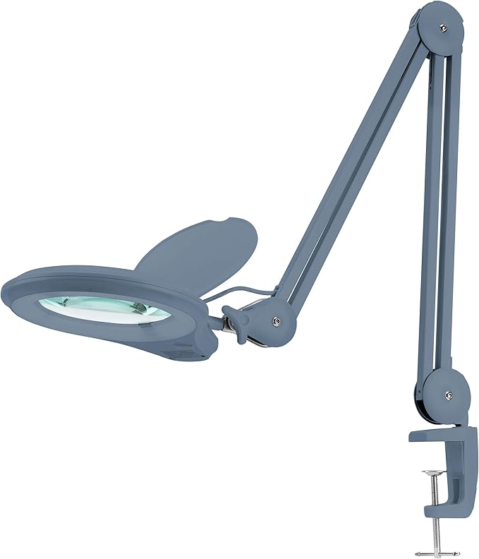 Neatfi (New Model) Bifocals 1,200 Lumens Super LED Magnifying Lamp with Clamp, Dimmable, 60 Pcs SMD LED, 5 Inches Diameter Lens (5 Diopter + 20 Diopter, Gray)