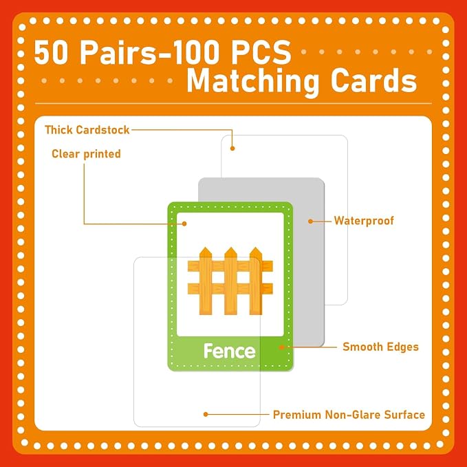 gisgfim 100 PCS Fall Memory Matching Game Thanksgiving Happy Fall Concentration Memory Games for Kids Educational Ages 3-8 A Fun & Fast Autumn Theme Memory Matching Games