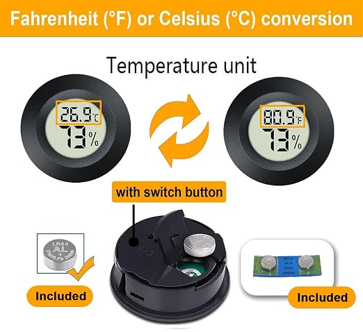 JEDEW 6 Pack Hygrometer Thermometer Digital Humidity Meter Indoor/Outdoor Humidity Monitor Reptile Thermometer for Greenhouse Humidors Terrarium Jars ℉/ ℃(6)